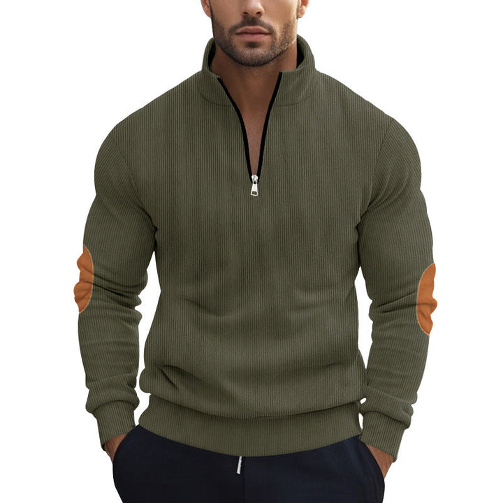 Men's Knit Pullover with Modern Zipper and Elegant Elbow Patches Lune London