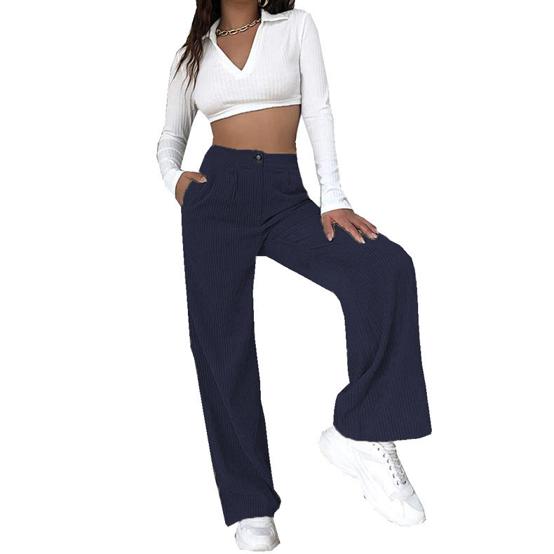 Women High-Quality Corduroy Pants with Wide Leg and High Waist Lune London