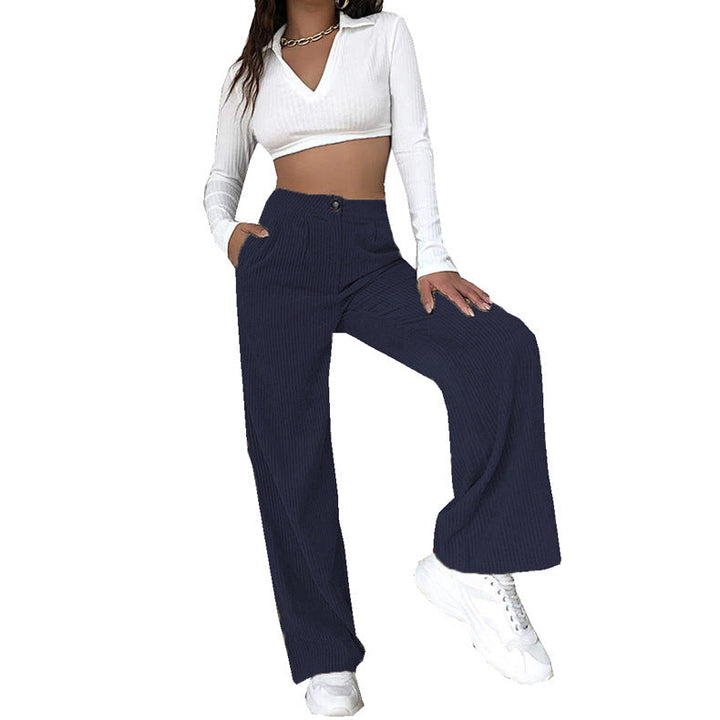 Women High-Quality Corduroy Pants with Wide Leg and High Waist Lune London