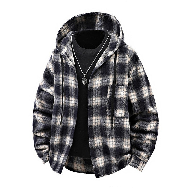 Men's casual checked hoodie with button design Lune London