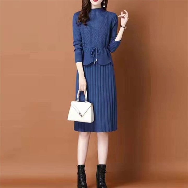 Knit dress for ladies with asymmetrical waist and fine ribbed structure Lune London