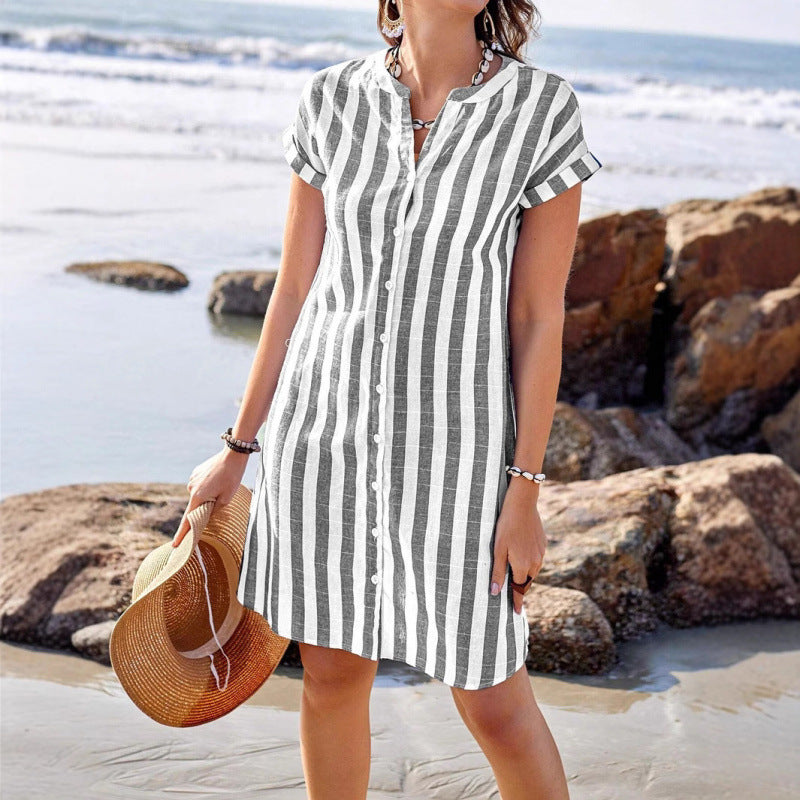 Striped shirt dress for women in light linen fabric Lune London