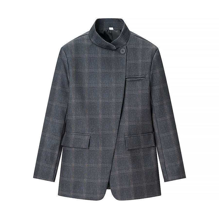 Veste à carreaux élégante pour femme avec coupe asymétrique Chic & Stil