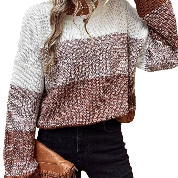 Knitted sweater for women with a modern block stripe design Lune London