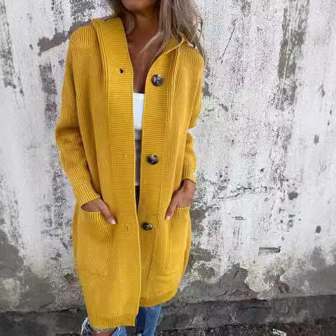 Ladies long cardigan with hood and pockets Lune London