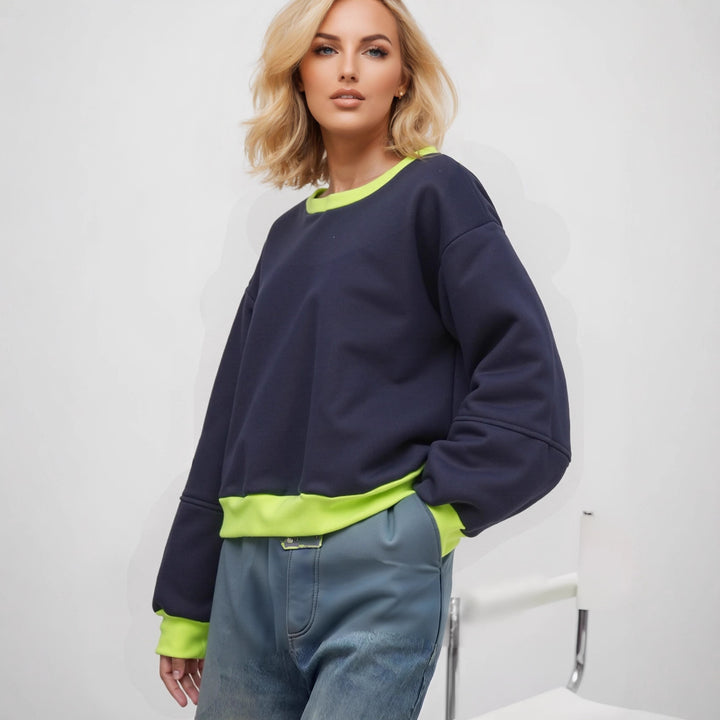 Sweatshirt décontracté pour femme avec des poignets contrastants et une coupe moderne Chic & Stil