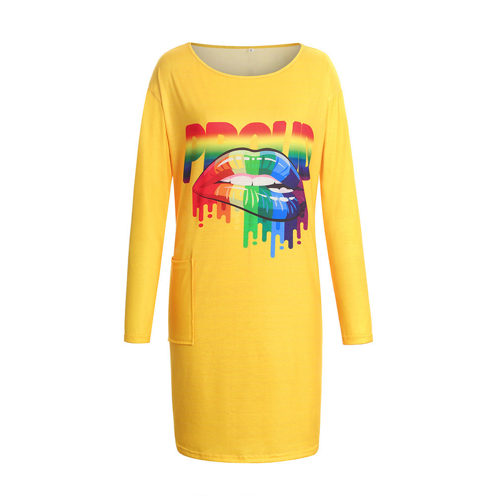 Long sleeve dress for women with a trendy graphic design and practical pockets Lune London