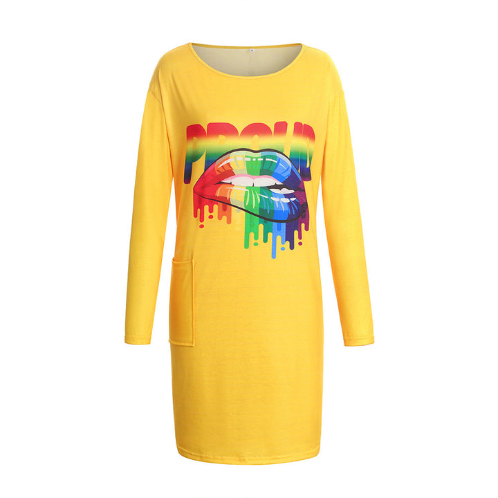 Long sleeve dress for women with a trendy graphic design and practical pockets Lune London