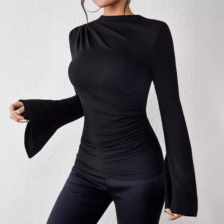 Ladies long sleeve T-shirt with a flowing cut and elegant trumpet sleeves Lune London