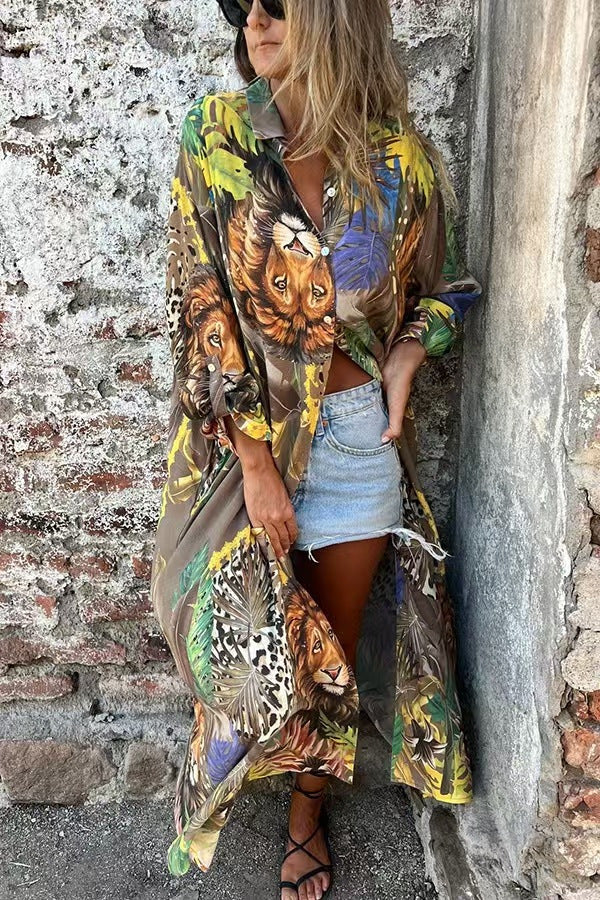 Long sleeve blouse for women with animal print and casual fit Lune London