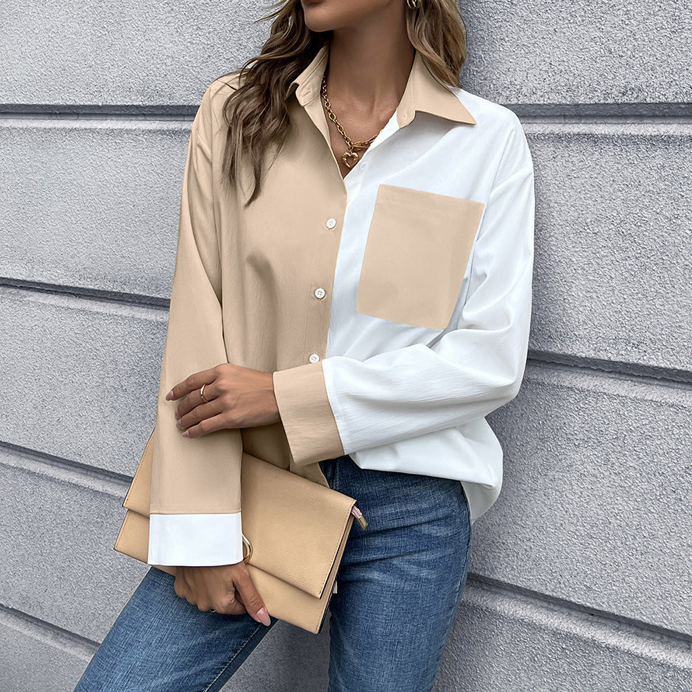 Ladies Elegant Oversized Blouse with Chic Contrast Tabs and Style