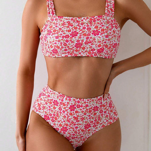 Lune London | Women's High Waisted Bikini Set with Floral Patterns and Wide Straps