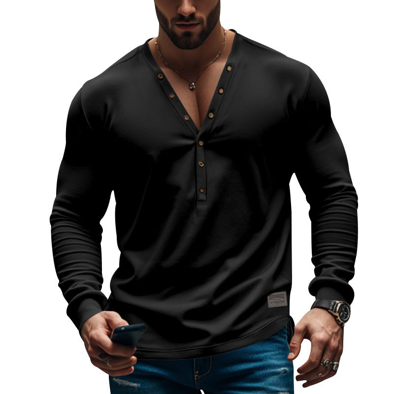 Men's long-sleeved Henley T-shirt with stylish button details Lune London