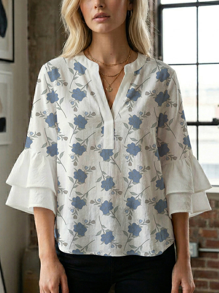 Women's blouse with voluminous sleeves and floral design Lune London