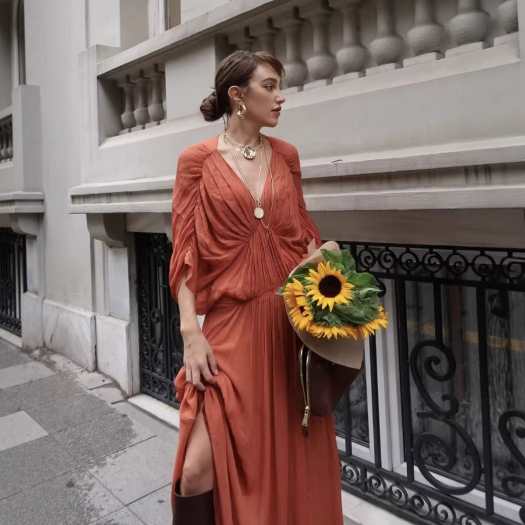 Maxi dress for women with a fluid and elegant draped silhouette Lune London