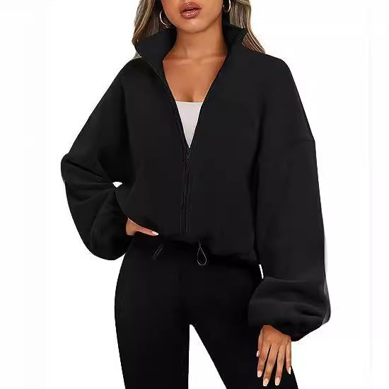 Casual zip fleece sweater for women with high collar Lune London