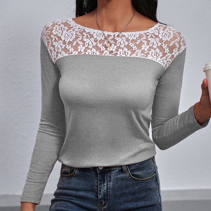 Elegant long-sleeve women's t-shirt with lace floral details Lune London
