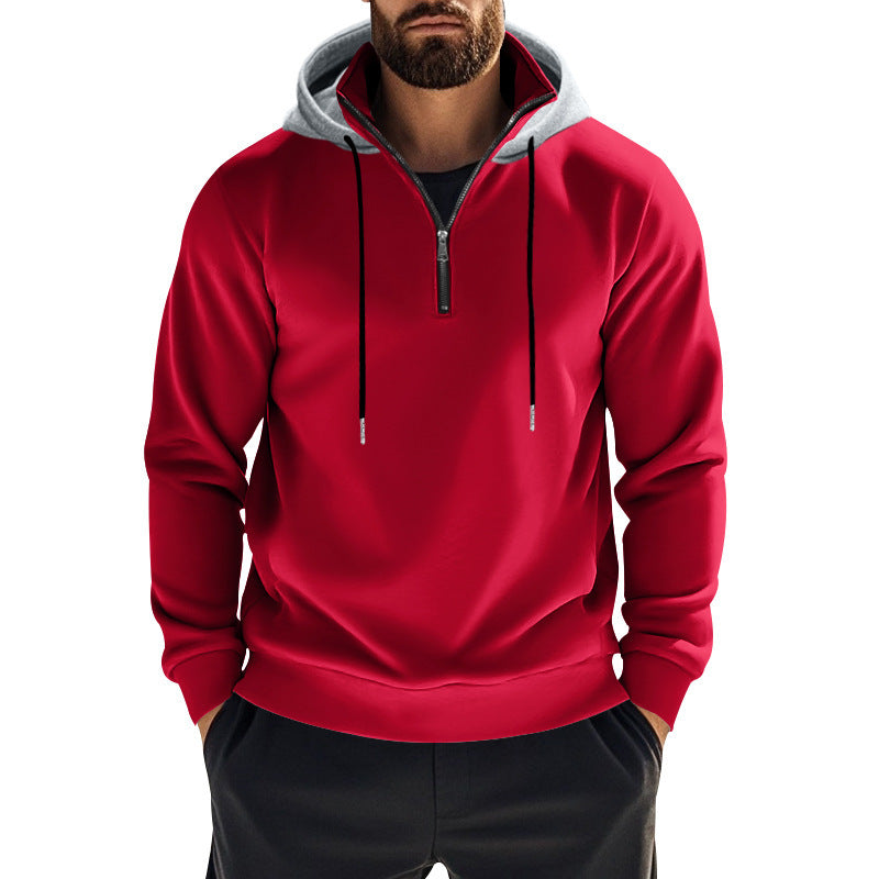 Men's sporty hoodie with half zipper and combined chic and stylish hood design