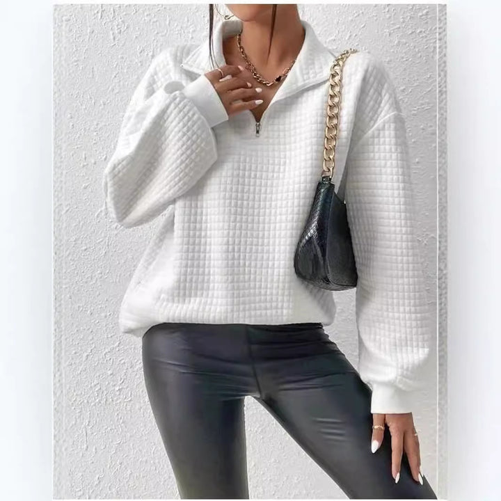 Lady Hoodie with high collar and textured fabric Lune London