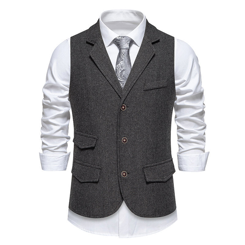 Elegant men's suit vest with classic herringbone design and practical pockets Lune London 1758809564