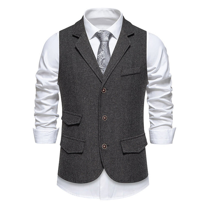 Elegant men's suit vest with classic herringbone design and practical pockets Lune London 1758809564