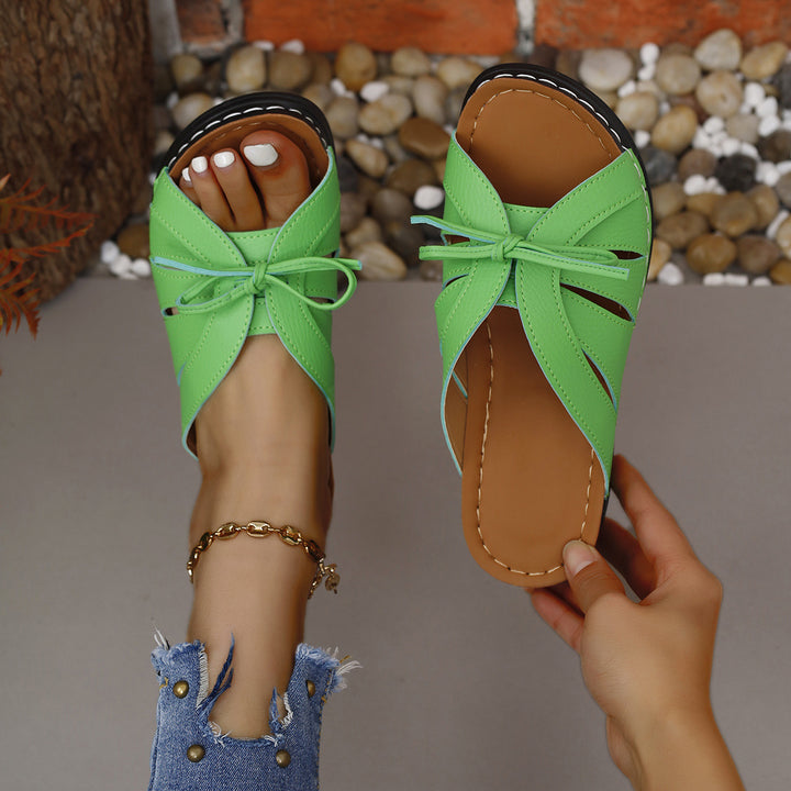 Women Open Toe Square Toe Sandals with Bow Detail Lune London