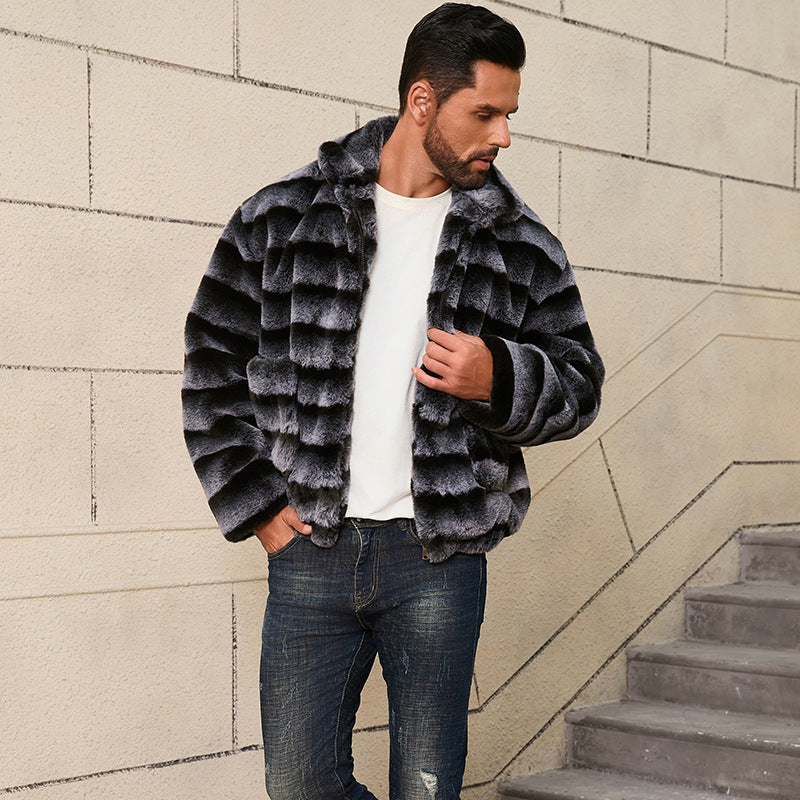 Elegant faux fur jacket for men with striped design Lune London