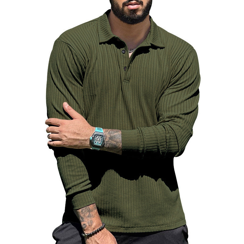 Long sleeve polo shirt for men with textured design and elegant button placket Lune London