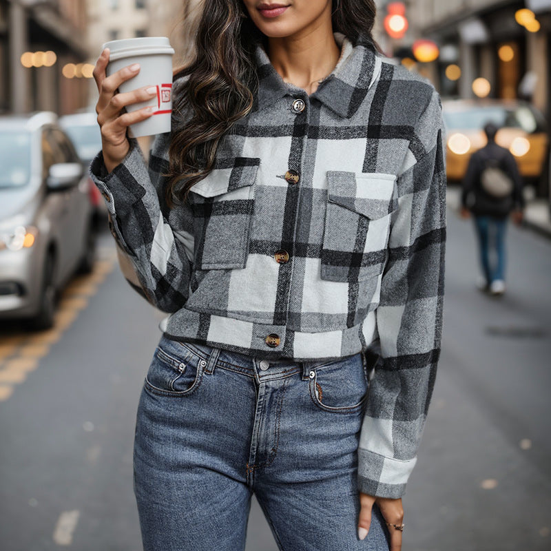 Casual checkered jacket for women cropped style Lune London