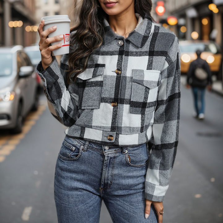 Casual checkered jacket for women cropped style Lune London