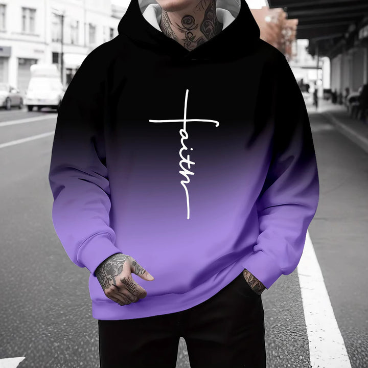 Men's hoodie with a subtle gradient of colors and an inspiring inscription Lune London