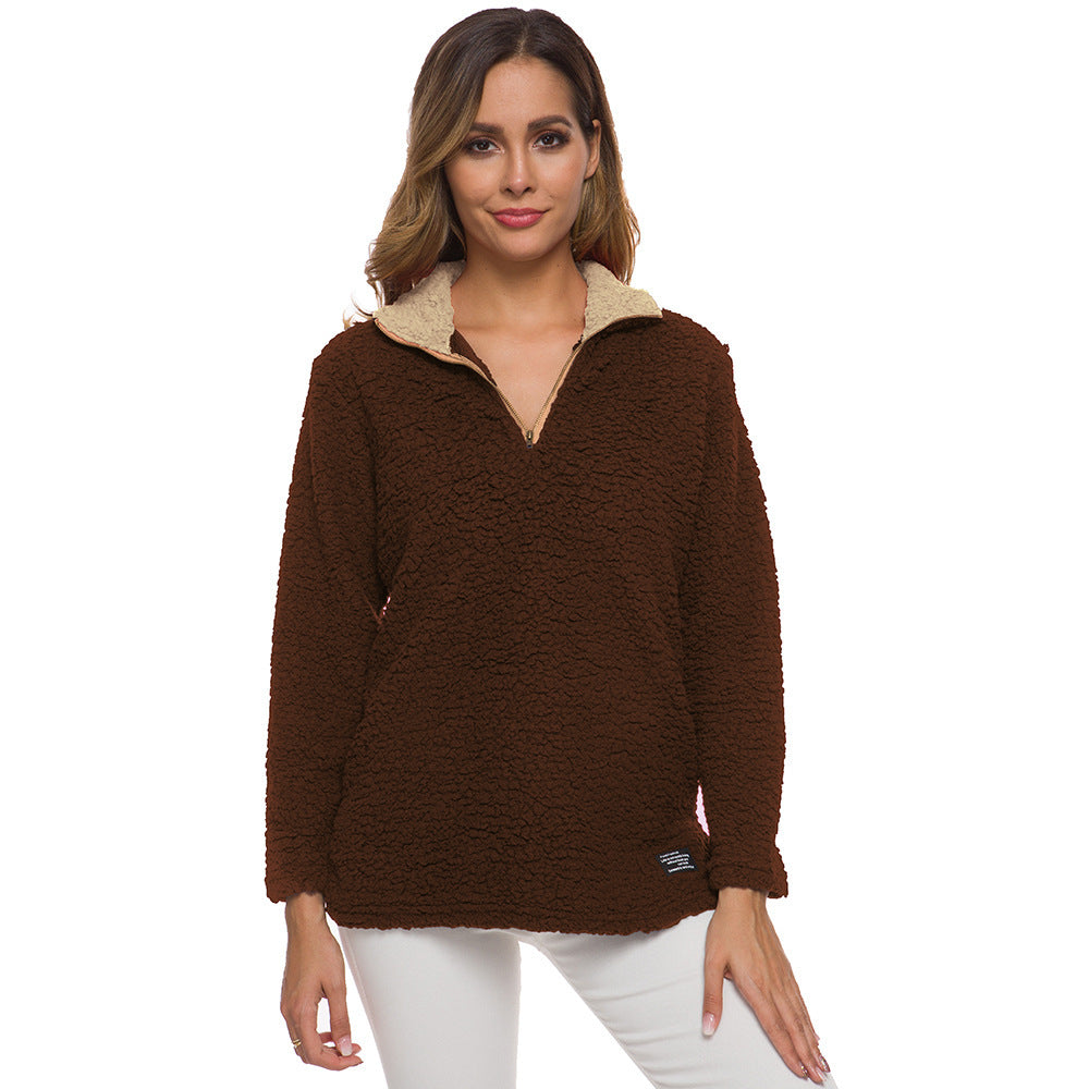 Comfortable fleece sweater for women with high collar and zipper Lune London