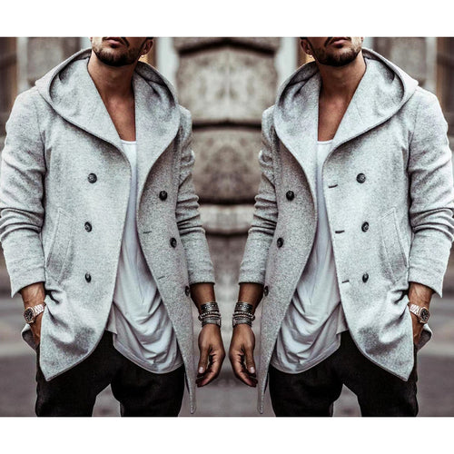 Elegant men's hoodie coat with double row of buttons and wide collar Lune London