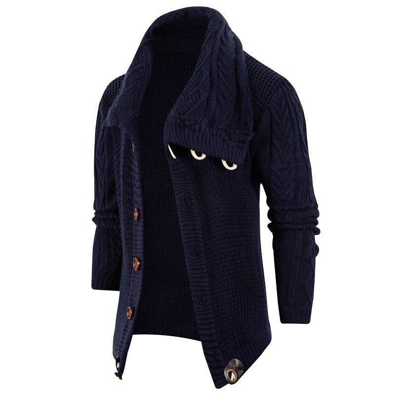 Knitted jacket for men with shawl collar and wooden buttons Lune London
