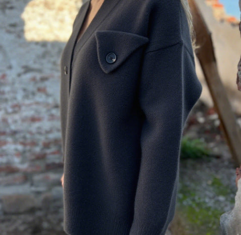 Casual knit cardigan for women with asymmetrical cut and button details Lune London