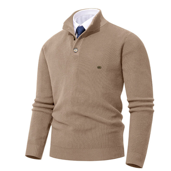 Knit sweater for men with button details and modern high collar Lune London