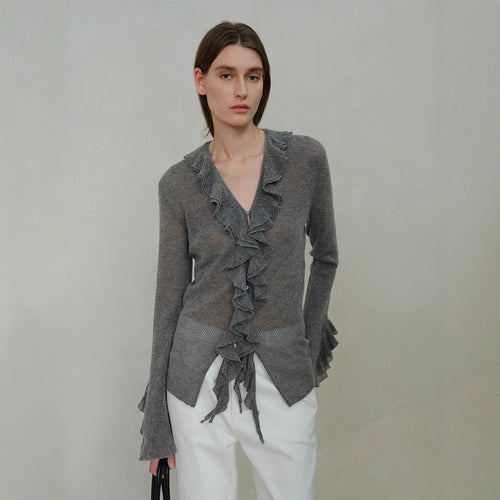 Pull tricoté pour femmes avec décoration en volants Chic & Stil