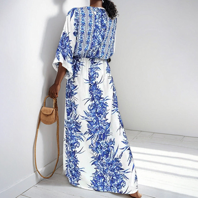Robe maxi fluide pour femmes avec design floral et manches amples Chic & Stil