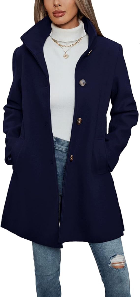 Women's Elegant Wool Coat with High-Collar and Practical Pockets Lune London