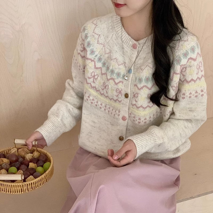 Knit jacket for women with festive pattern and stylish buttons Lune London