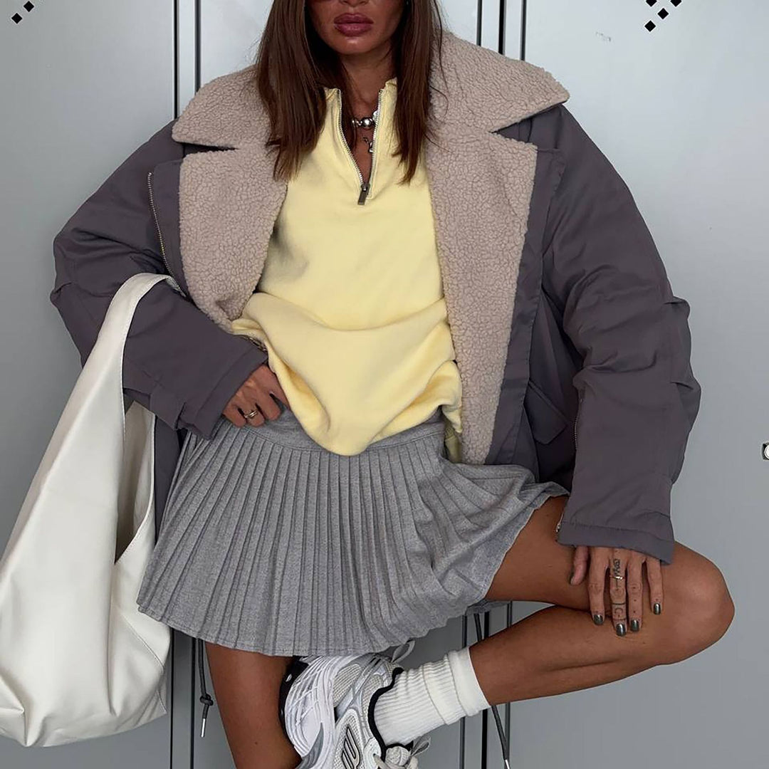 Ladies Stylish Oversized Jacket with Teddy Lining Chic & Stil