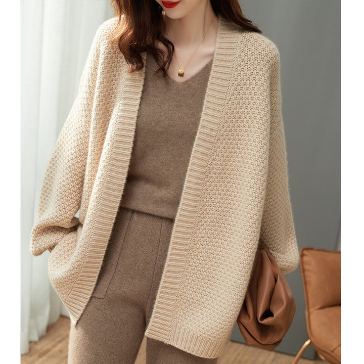 Ladies chunky knit cardigan with a loose fit and long sleeves Lune London