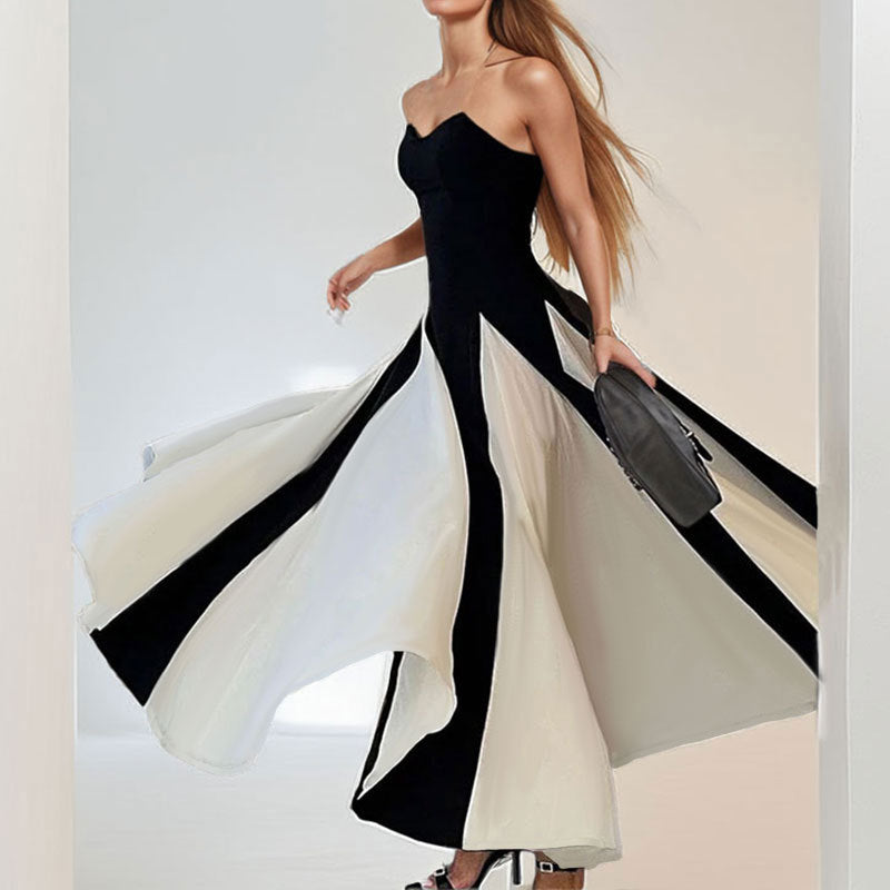 Robe de soirée élégante pour femmes avec encolure en cœur et inserts verticaux Chic & Stil