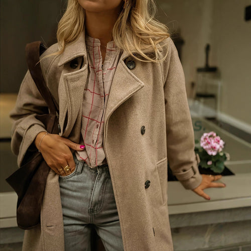 Ladies Elegant Wool Coat with Loose Fit and Classic Button Details Lune London