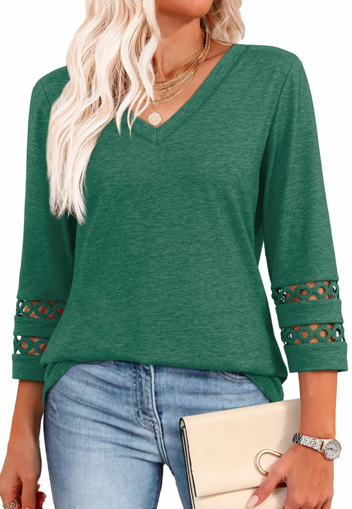 Casual V-neck T-shirt for women with lace sleeves Lune London