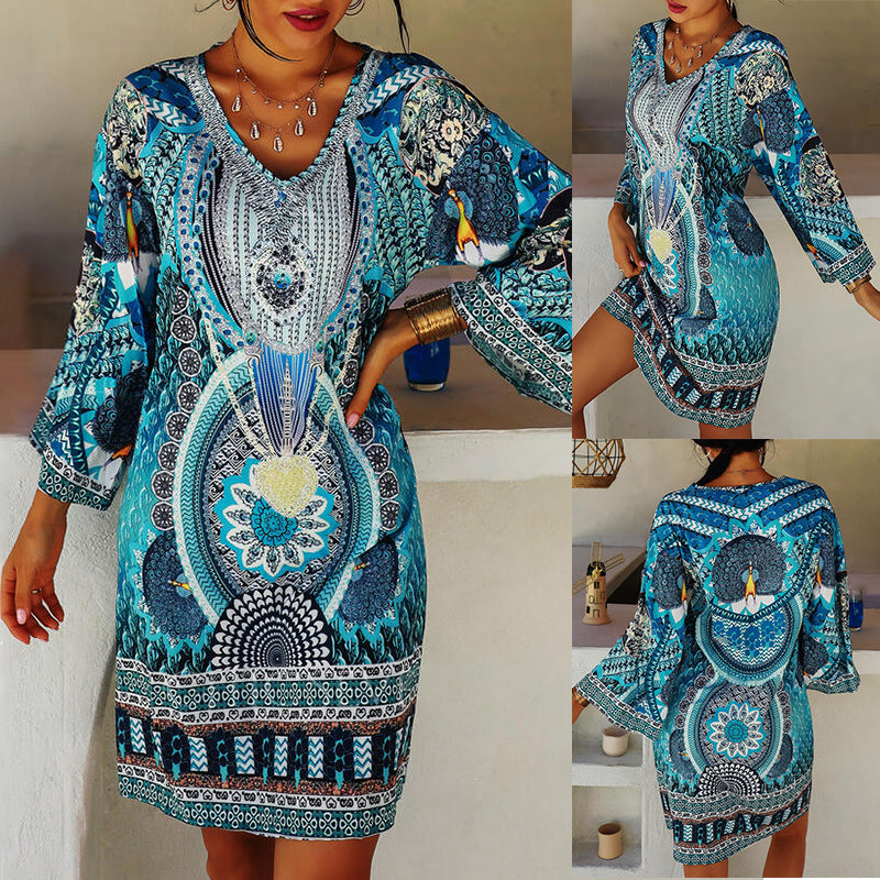 Lune London Bohemian Print Cover-Up Dress for Women