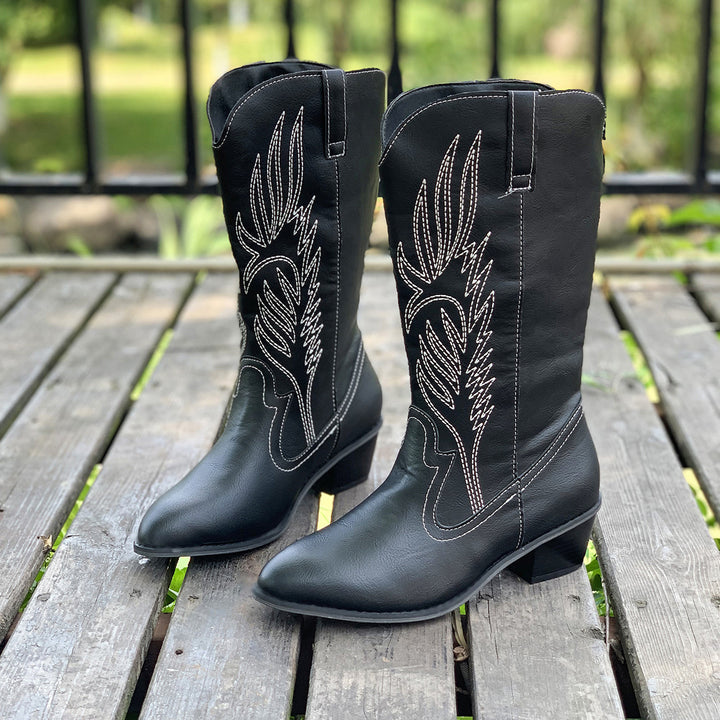 Women's cowboy boots with high heels and artistic embroidery Lune London