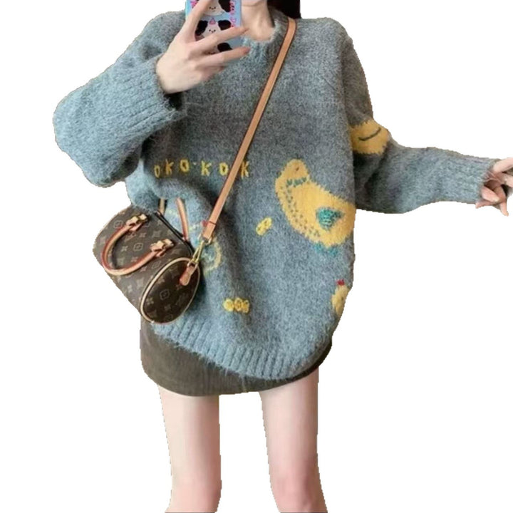 Sweater en tricot confortable pour femme avec motif d'oiseau ludique Chic & Stil