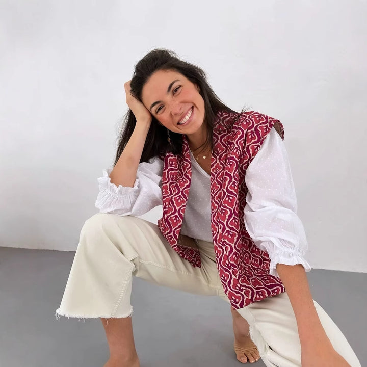 Quilted jacket for women with floral pattern and open design Lune London