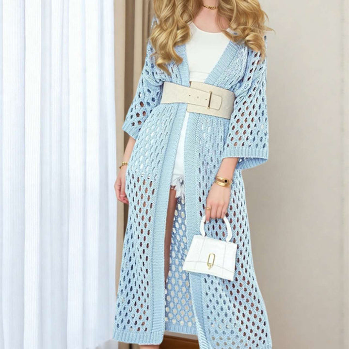 Ladies Long crochet cardigan with a loose structure and flared sleeves Lune London